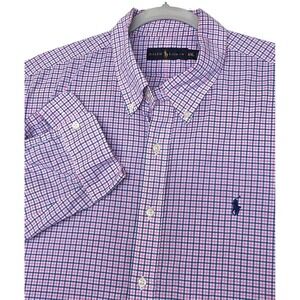 Ralph Lauren Shirt Mens 2XL Blue Pink Check Long Sleeve Button Casual